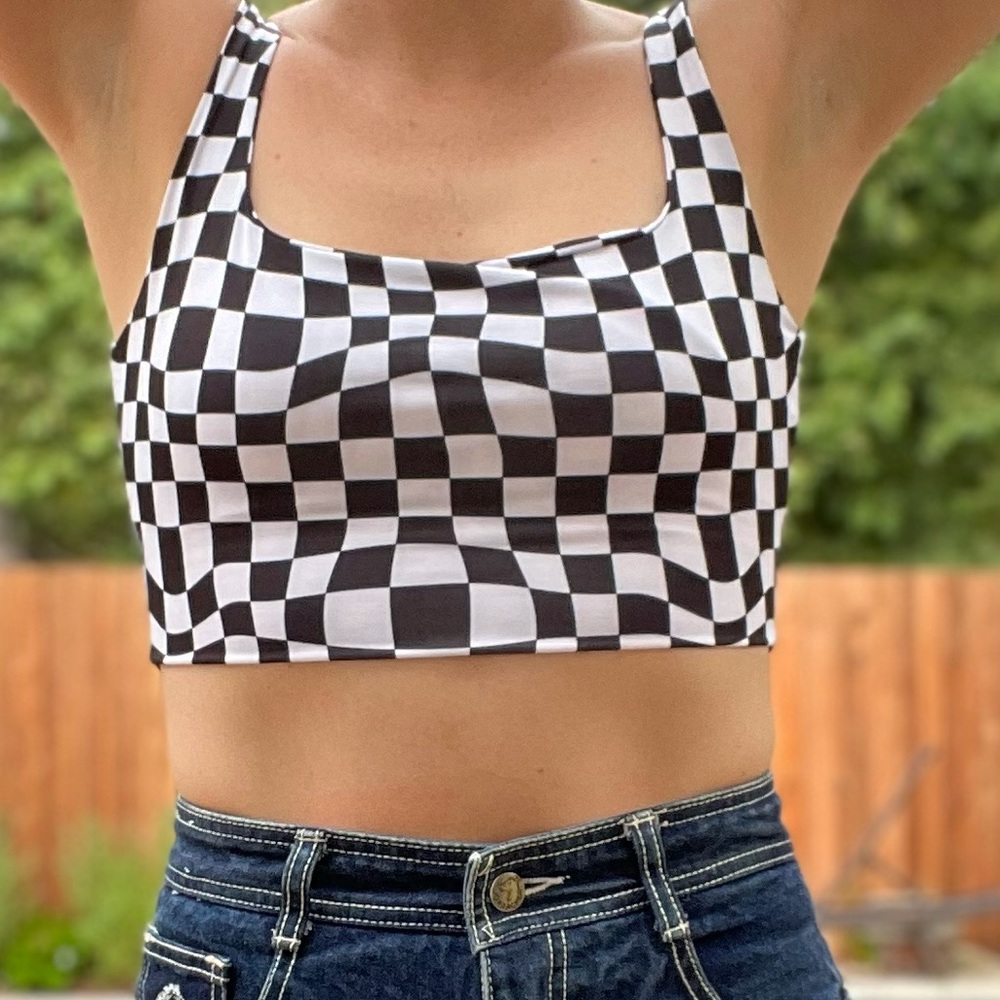 Psychedelic Checkered Crop Top - Picture 8 of 15